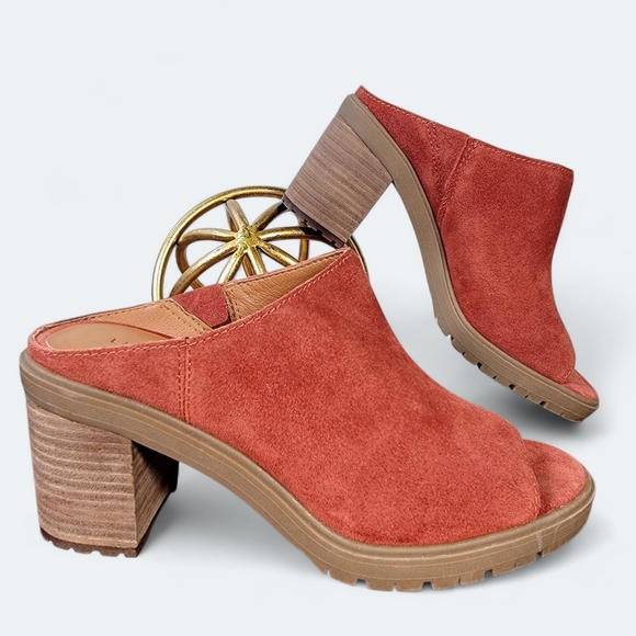 Lucky Brand Dalliey Chunky Mules Size 8.5 Suede Block Heel Pumpkin Spice Fall - Picture 1 of 12